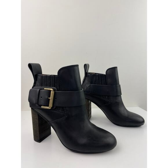 SEE By CHLOE Black Cappa Ankle Block Heel Booties Boots Buckle Leather 37 NEW - Picture 2 of 10